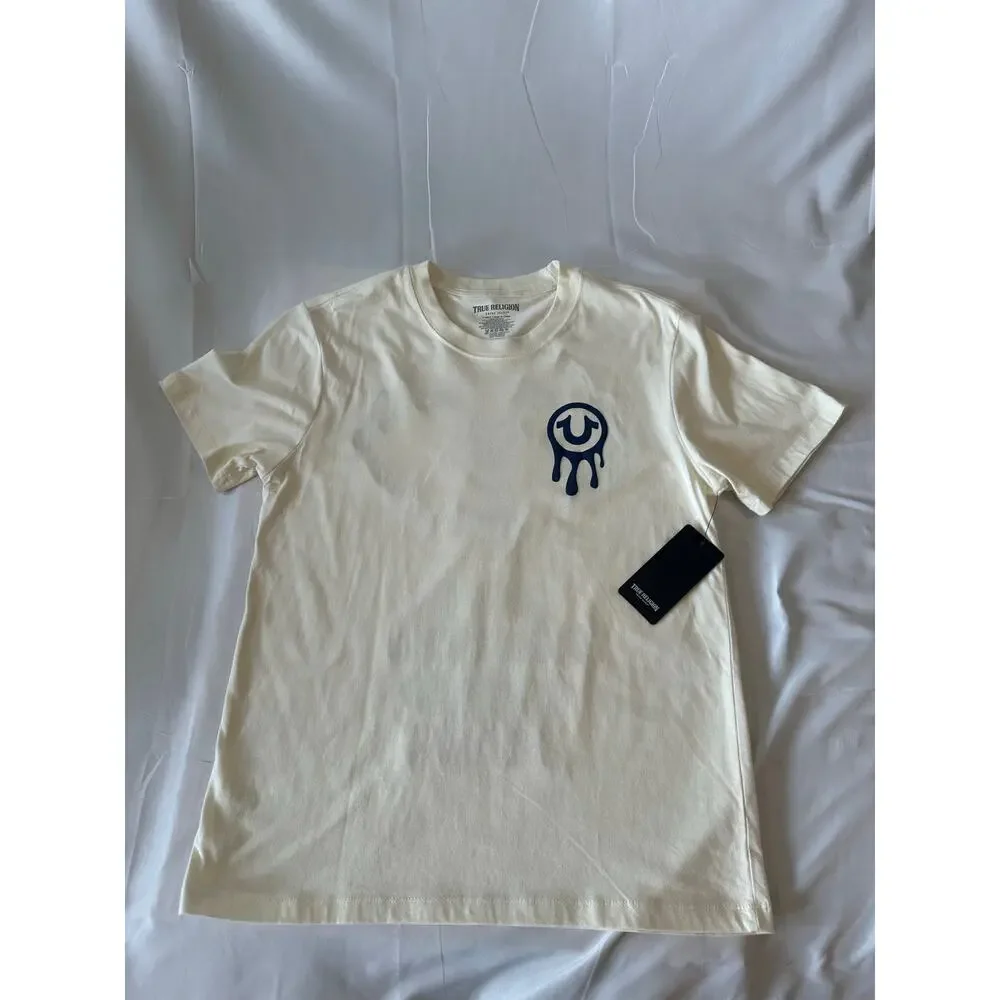 NWT True Religion Men's Drip Horseshoe Buddha Graphic T-Shirt Cream Off-White